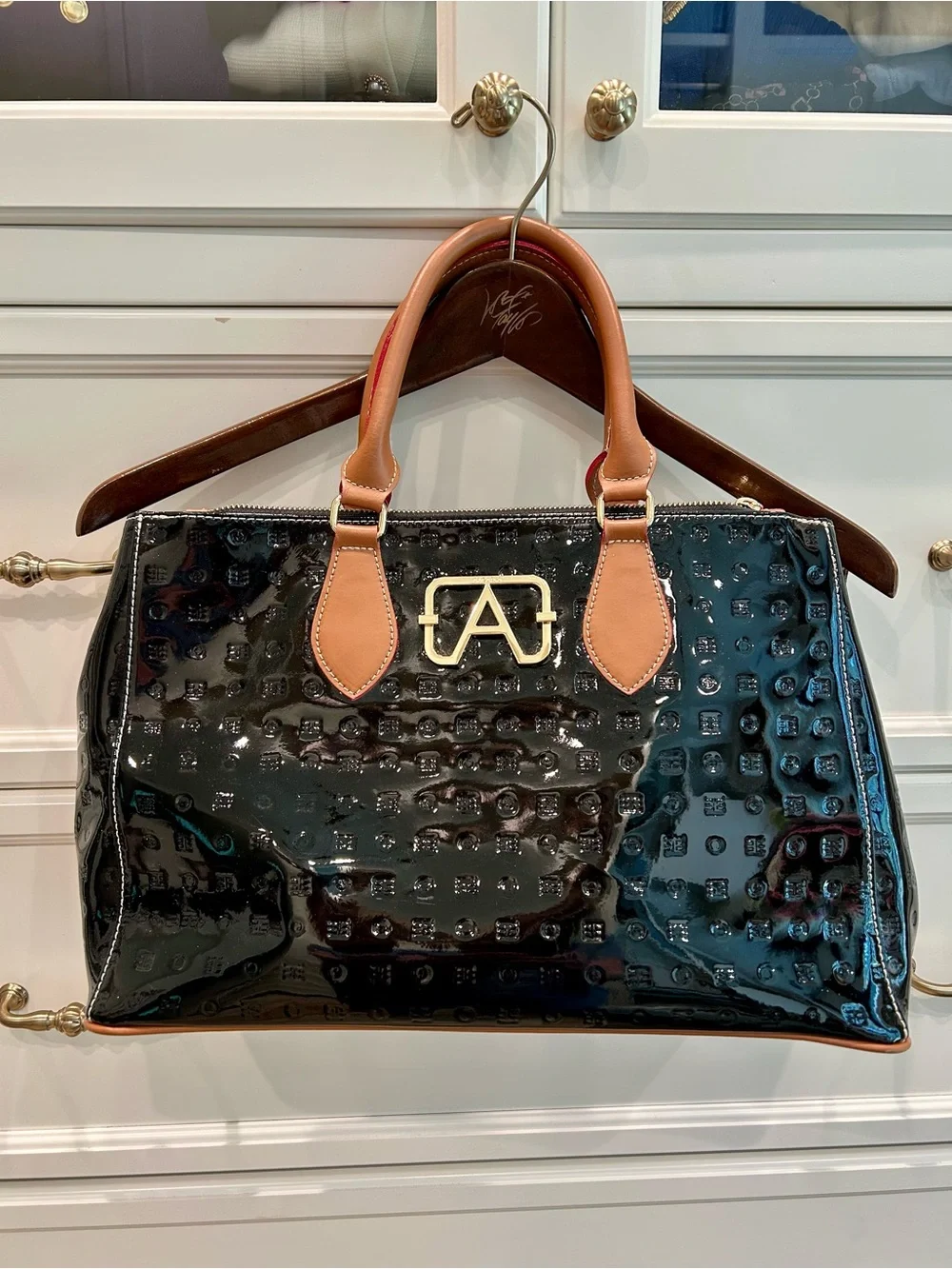 Arcadia Black Patent Leather Purse Made In Italy